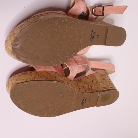 JENNIFER TATTANELLI NEW Suede Patent Platform Cork Wedge Sandal Pink Women's 41 - Picture 5 of 8